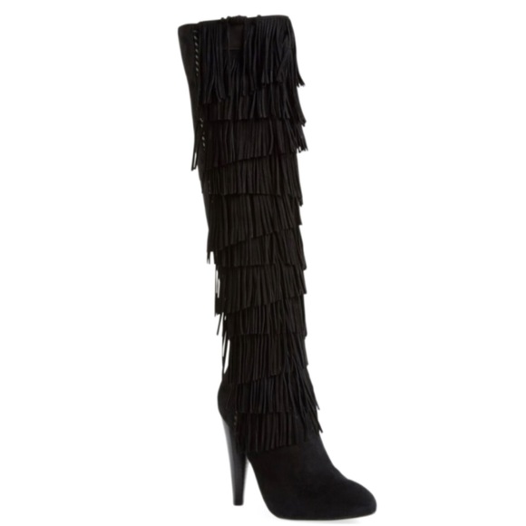 Steve Madden Shoes - ⬇️$250 MARAKA Fringe Suede Black Knee High Boots 7